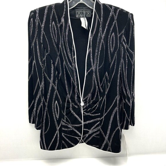 Alex Evenings Tops - ALEX EVENINGS 2 Piece Glitter Black Cocktail Top Jacket Tank SZ M NEW